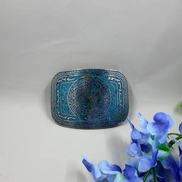 Taxco Signed Turquoise Stone Chip Vintage Belt Buckle - Picture 3 of 10